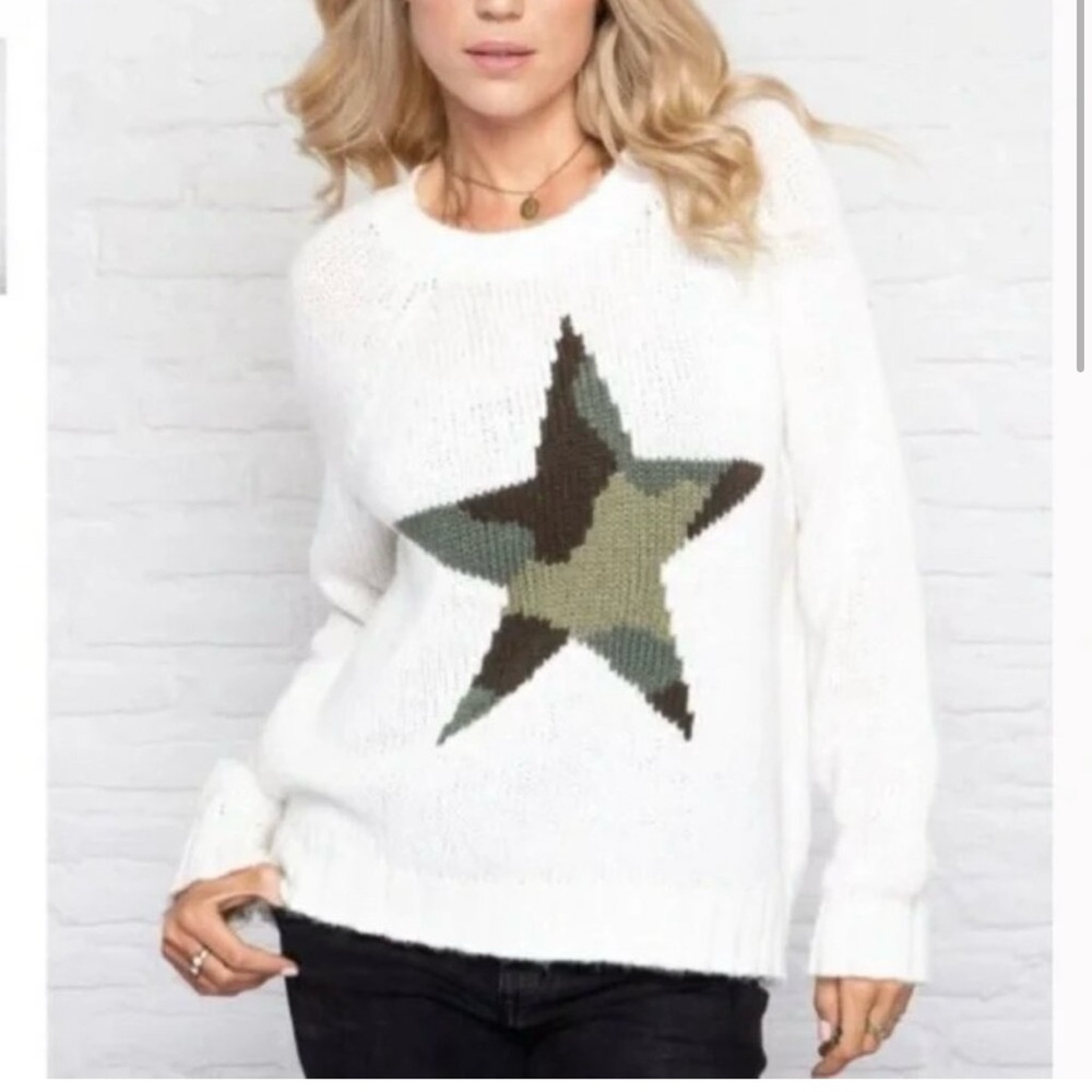 Wooden Ships Camo Star Raglan Crew Neck Sweater Size XS